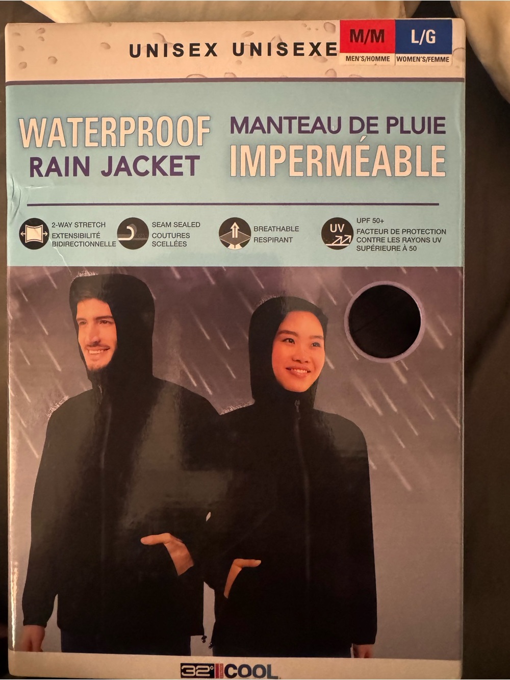 32 Degrees unisex Waterproof Rain Jacket up50+ new sealed